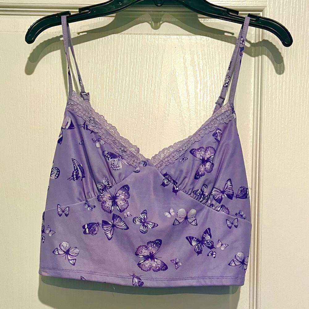 butterfly purple lace cami top